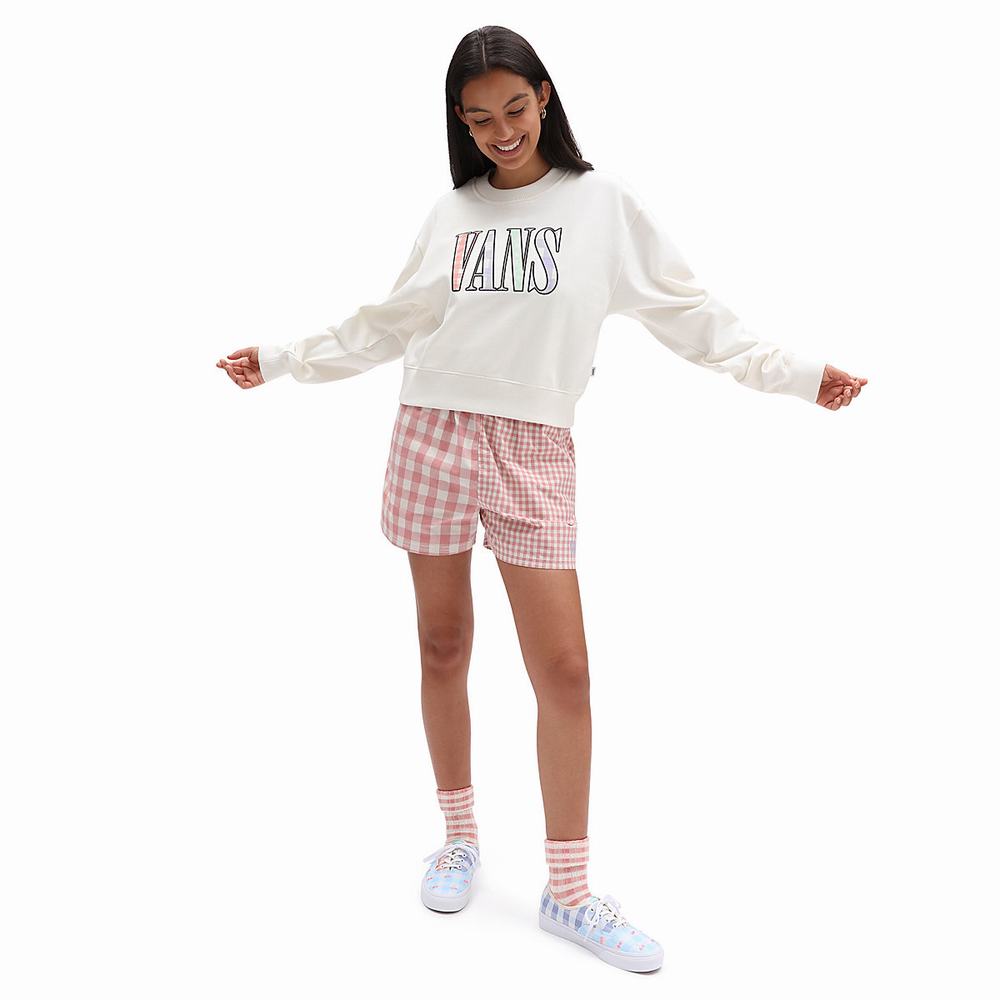 Sudaderas Vans Mixed Up Gingham Cropped Crew Mujer Blancas | QXB140235