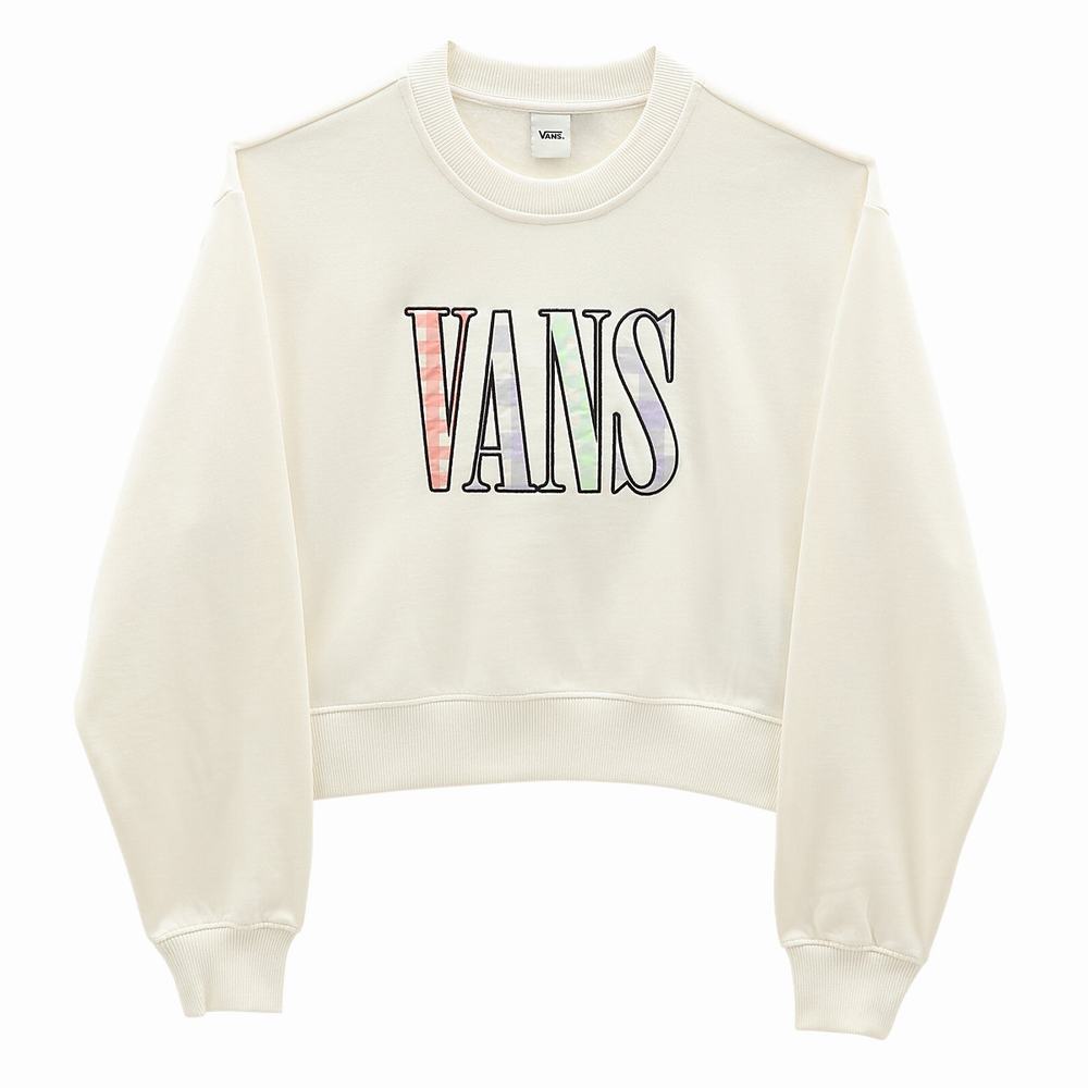 Sudaderas Vans Mixed Up Gingham Cropped Crew Mujer Blancas | QXB140235