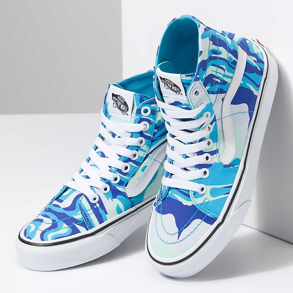 Tenis Botas Vans Bright Vibrations Sk8-Hi Tapered Mujer Azules/Blancas | ZQS341795