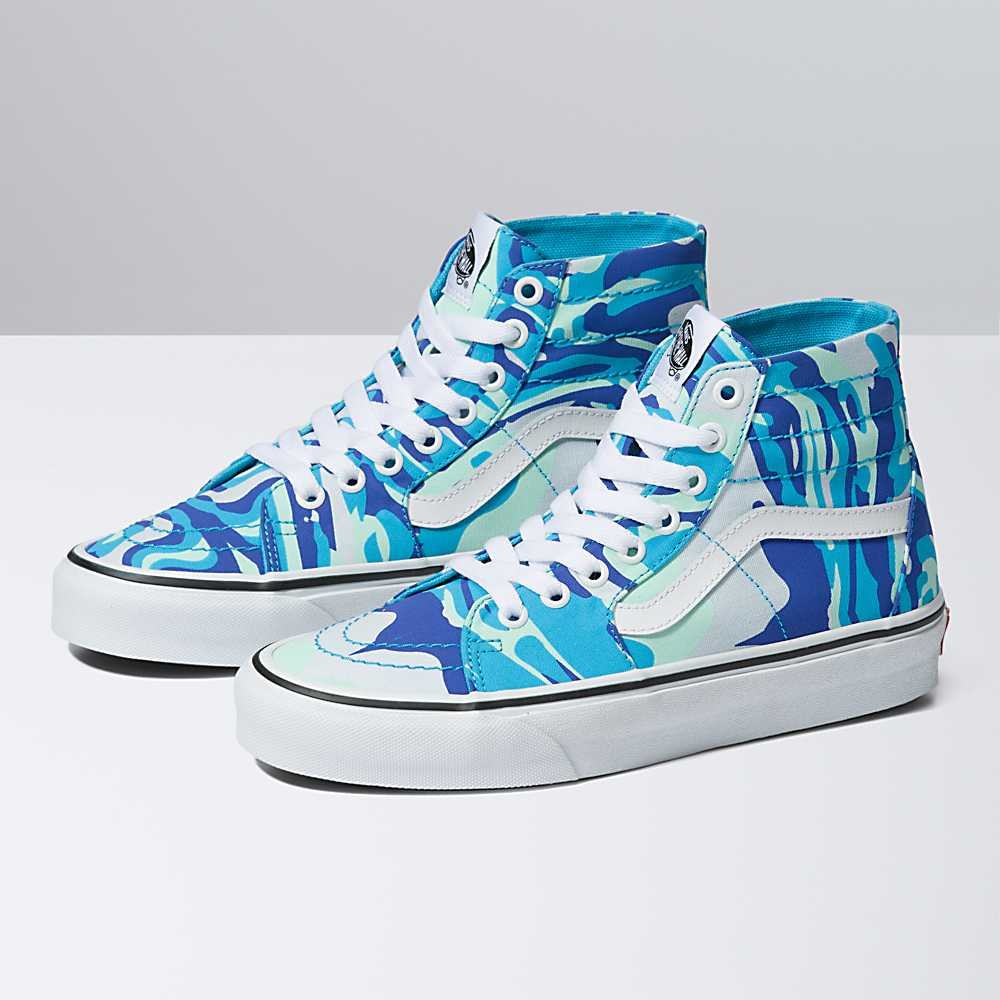 Tenis Botas Vans Bright Vibrations Sk8-Hi Tapered Mujer Azules/Blancas | ZQS341795