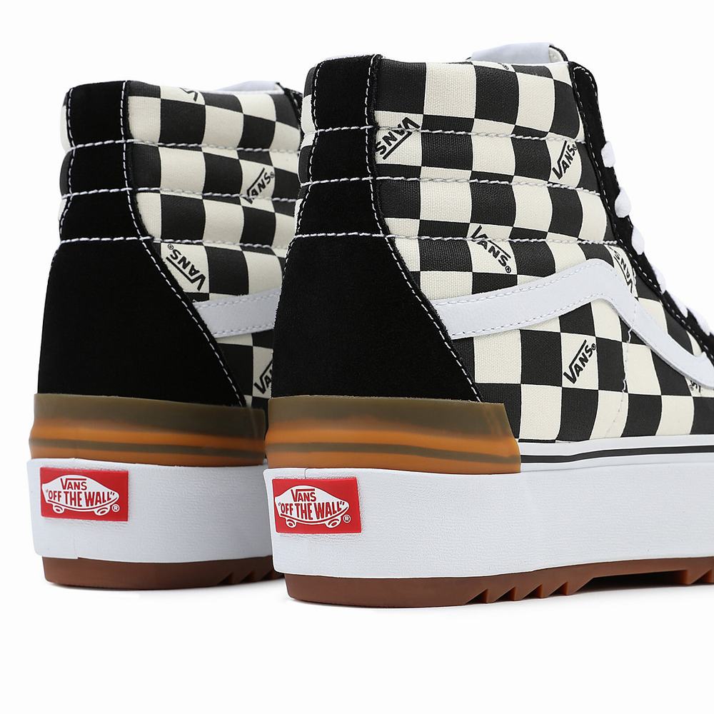 Tenis Botas Vans Checkerboard Sk8-Hi Stacked Mujer Negras/Blancas | OUL813075