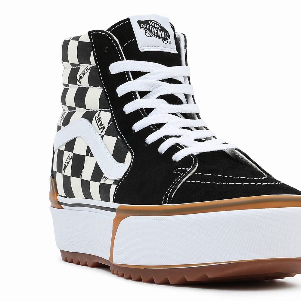 Tenis Botas Vans Checkerboard Sk8-Hi Stacked Mujer Negras/Blancas | OUL813075