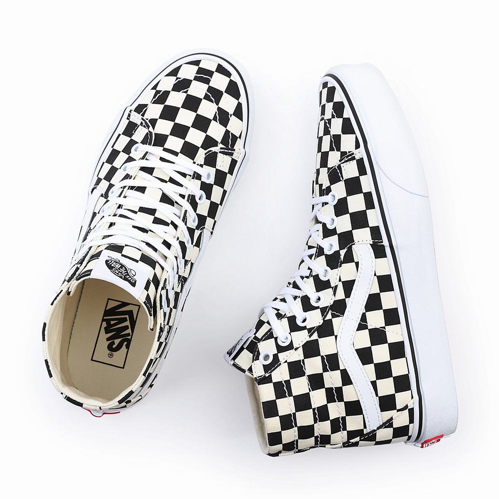 Tenis Botas Vans Checkerboard Sk8-Hi Tapered Hombre Negras/Blancas | RLB628153