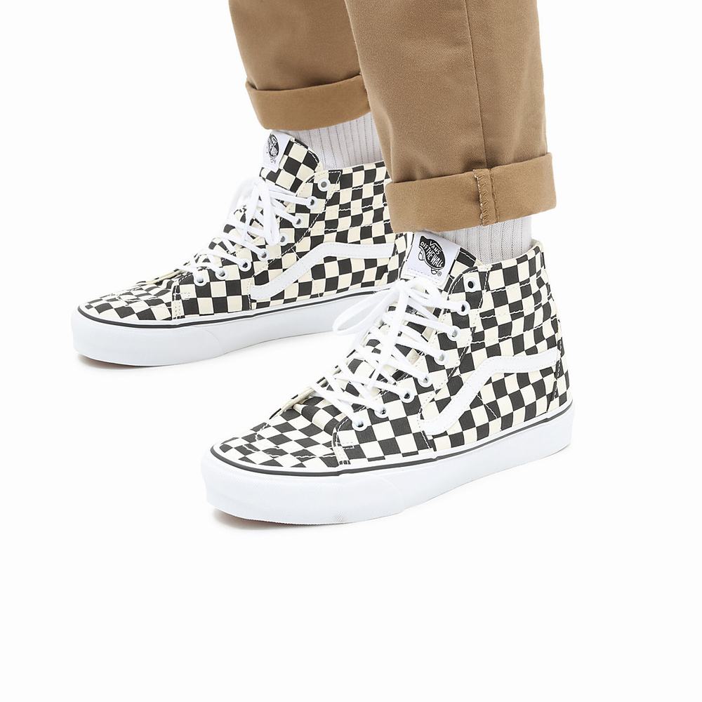 Tenis Botas Vans Checkerboard Sk8-Hi Tapered Hombre Negras/Blancas | RLB628153