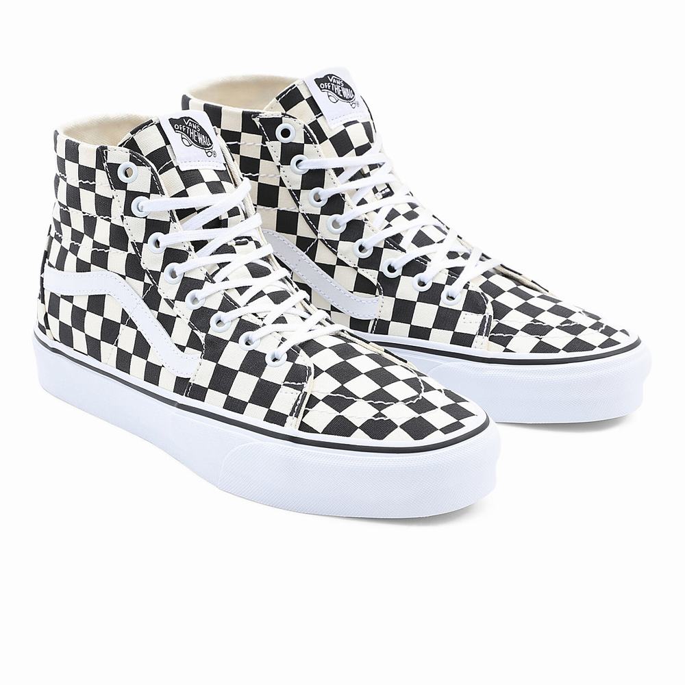 Tenis Botas Vans Checkerboard Sk8-Hi Tapered Hombre Negras/Blancas | RLB628153