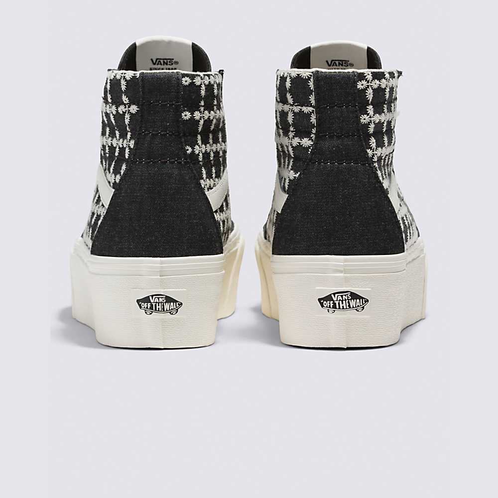 Tenis Botas Vans Denim Mix Sk8-Hi Tapered Stackform Mujer Negras | DNU480516