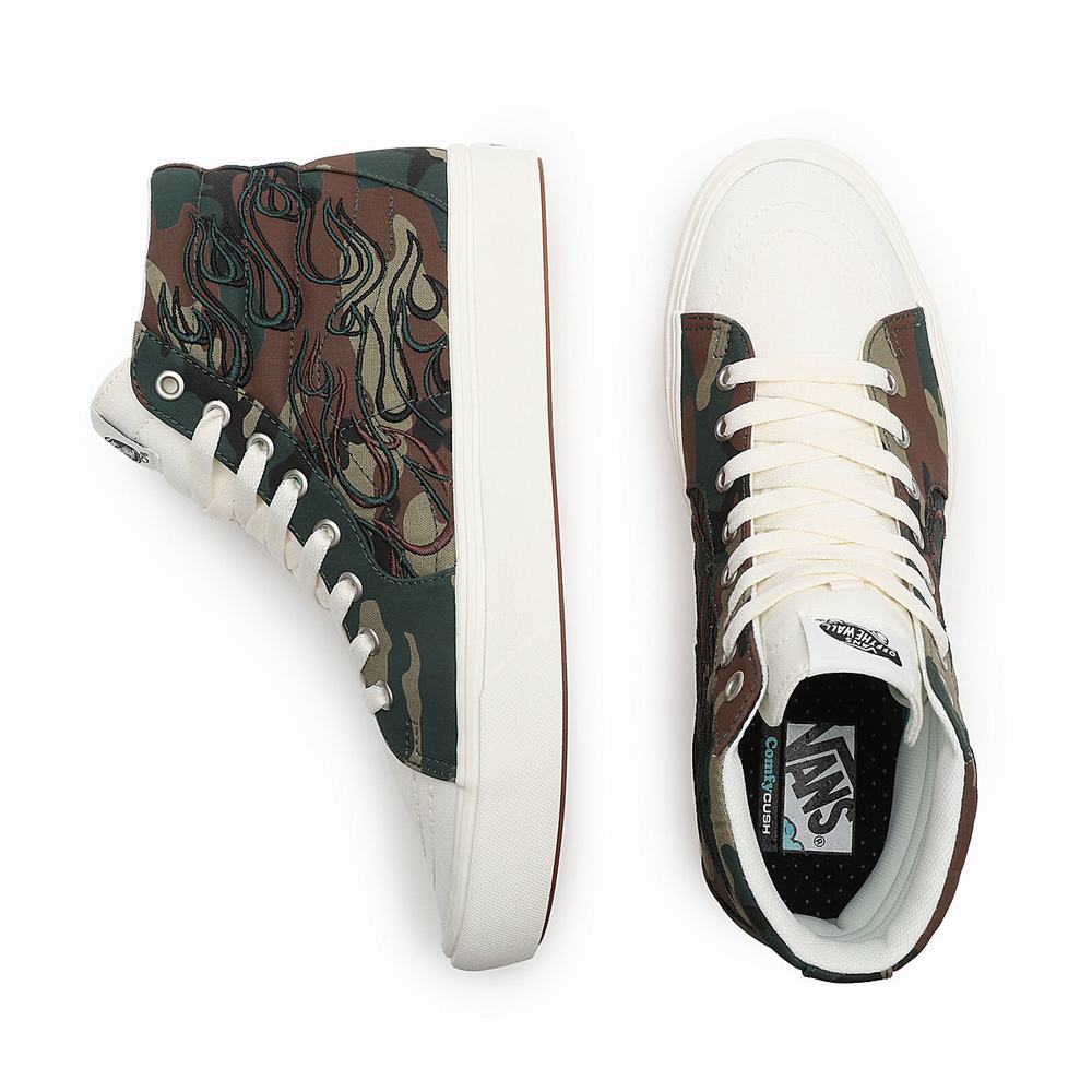 Tenis Botas Vans Flame Embroidery ComfyCush SK8-Hi Hombre Verde/Marrones | CTG083456