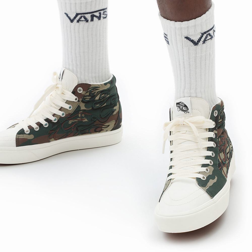 Tenis Botas Vans Flame Embroidery ComfyCush SK8-Hi Hombre Verde/Marrones | CTG083456