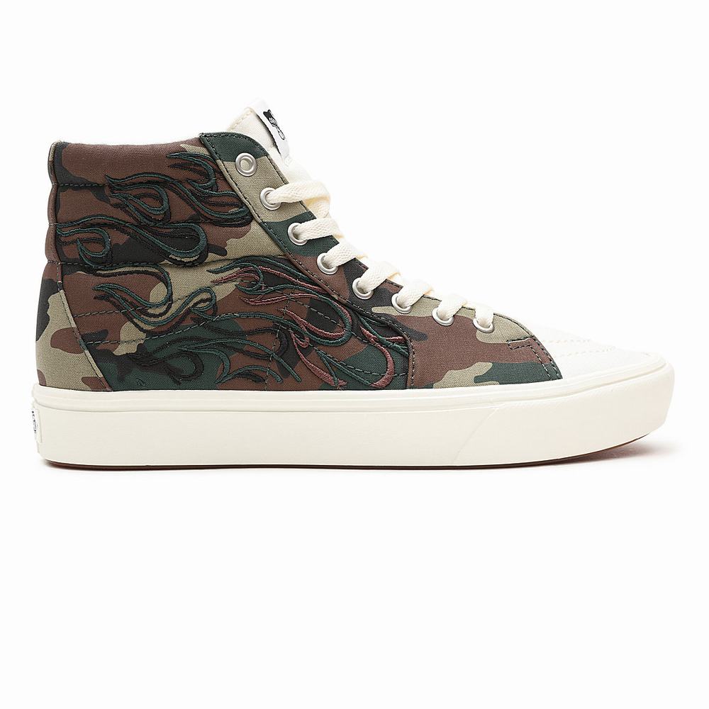 Tenis Botas Vans Flame Embroidery ComfyCush SK8-Hi Hombre Verde/Marrones | CTG083456