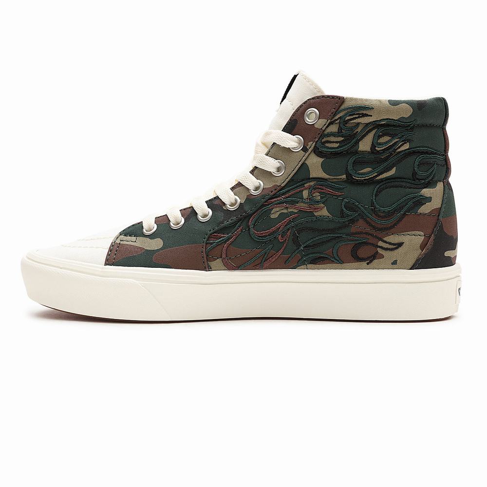 Tenis Botas Vans Flame Embroidery ComfyCush SK8-Hi Hombre Verde/Marrones | CTG083456