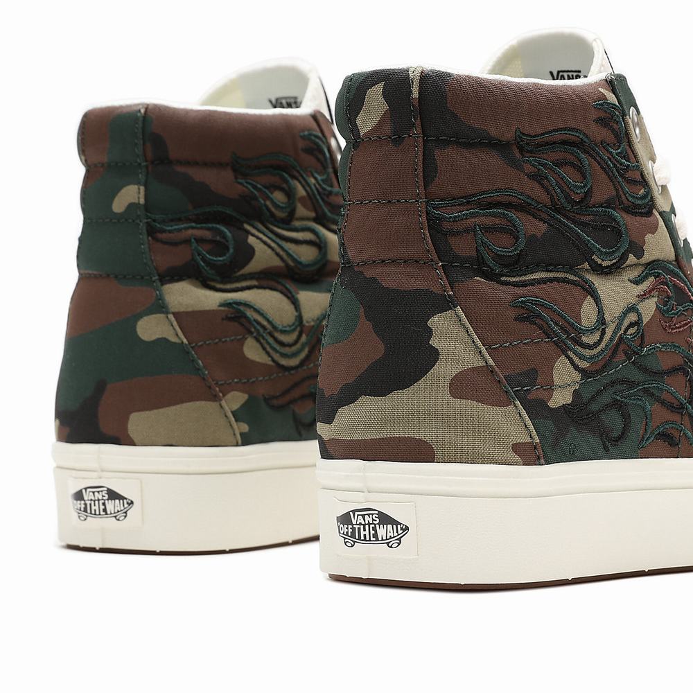 Tenis Botas Vans Flame Embroidery ComfyCush SK8-Hi Hombre Verde/Marrones | CTG083456