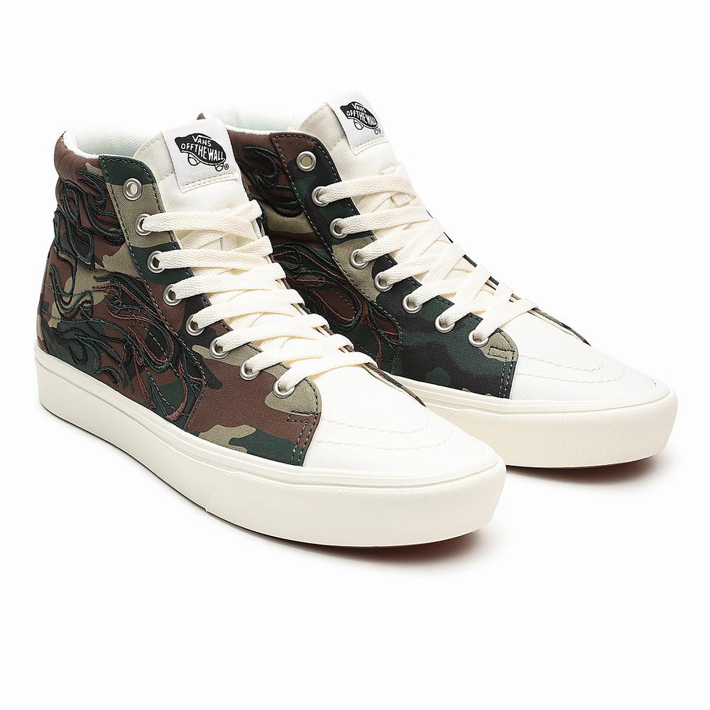 Tenis Botas Vans Flame Embroidery ComfyCush SK8-Hi Hombre Verde/Marrones | CTG083456