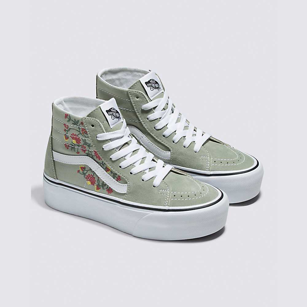 Tenis Botas Vans Floral Embroidery Sk8-Hi Tapered Stackform Mujer Verde | CLZ940671