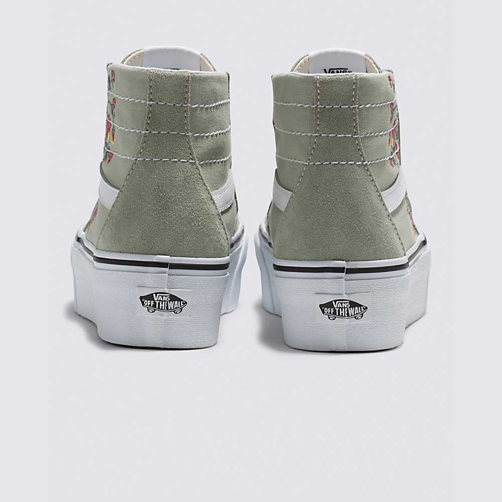 Tenis Botas Vans Floral Embroidery Sk8-Hi Tapered Stackform Mujer Verde | CLZ940671