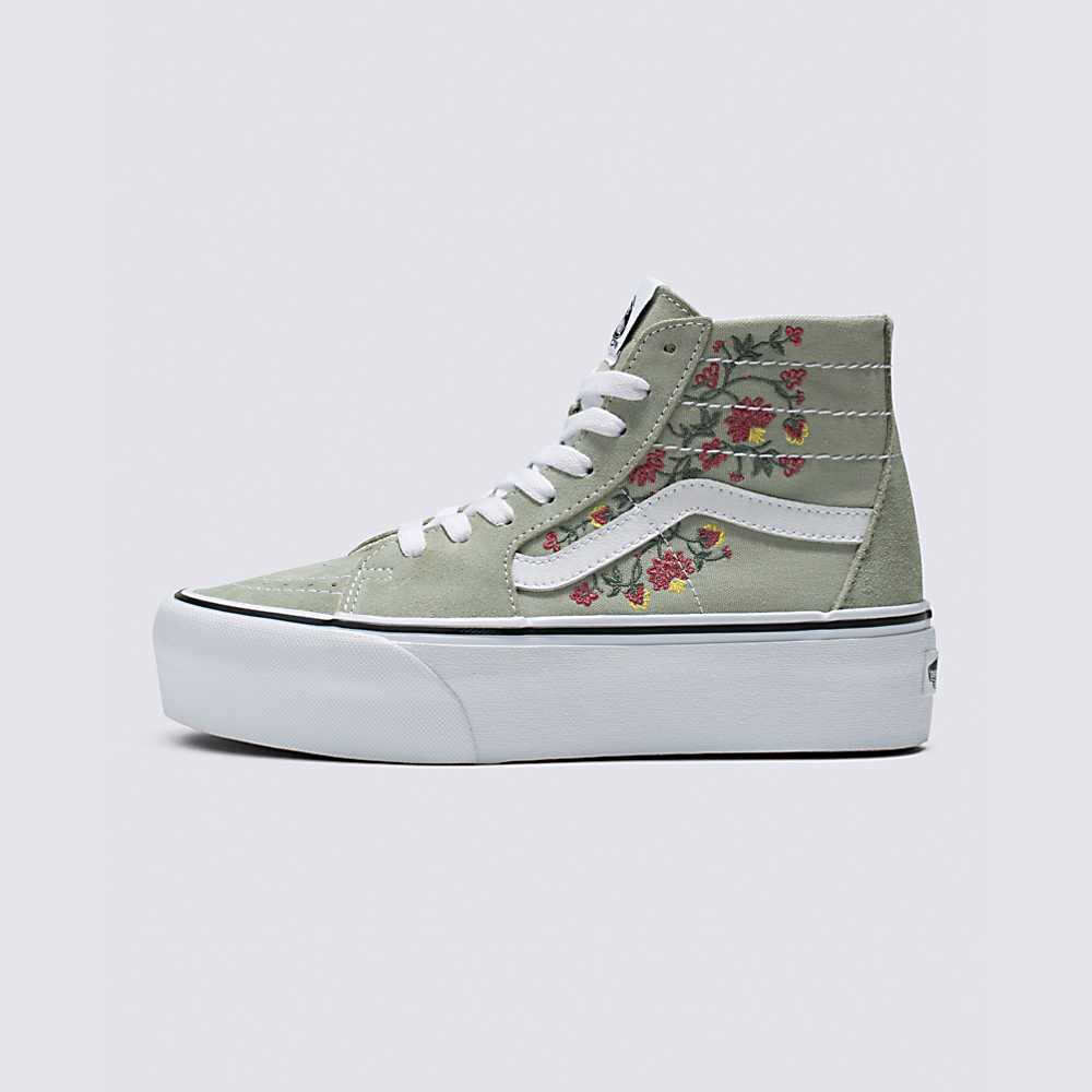 Tenis Botas Vans Floral Embroidery Sk8-Hi Tapered Stackform Mujer Verde | CLZ940671