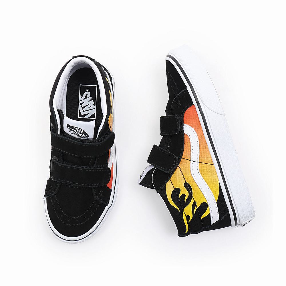 Tenis Botas Vans Hot Flame Sk8-Mid Reissue V (4-8 years) Niños Negras | SMI759038