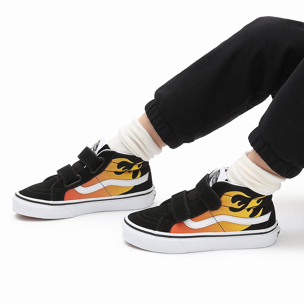 Tenis Botas Vans Hot Flame Sk8-Mid Reissue V (4-8 years) Niños Negras | SMI759038