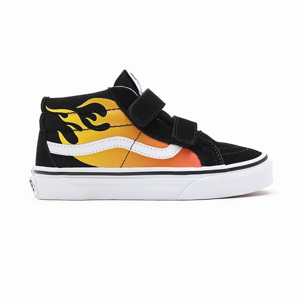 Tenis Botas Vans Hot Flame Sk8-Mid Reissue V (4-8 years) Niños Negras | SMI759038