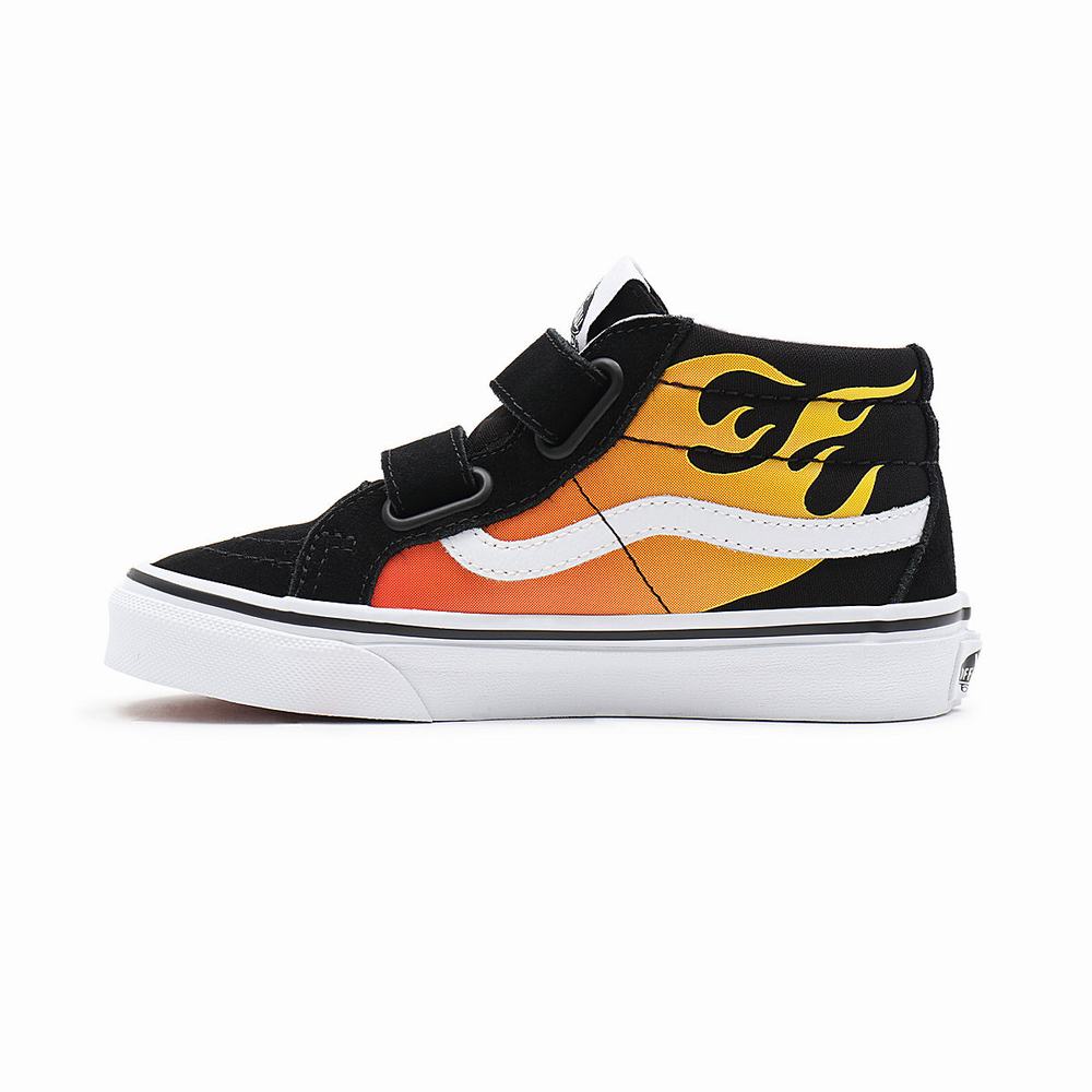 Tenis Botas Vans Hot Flame Sk8-Mid Reissue V (4-8 years) Niños Negras | SMI759038