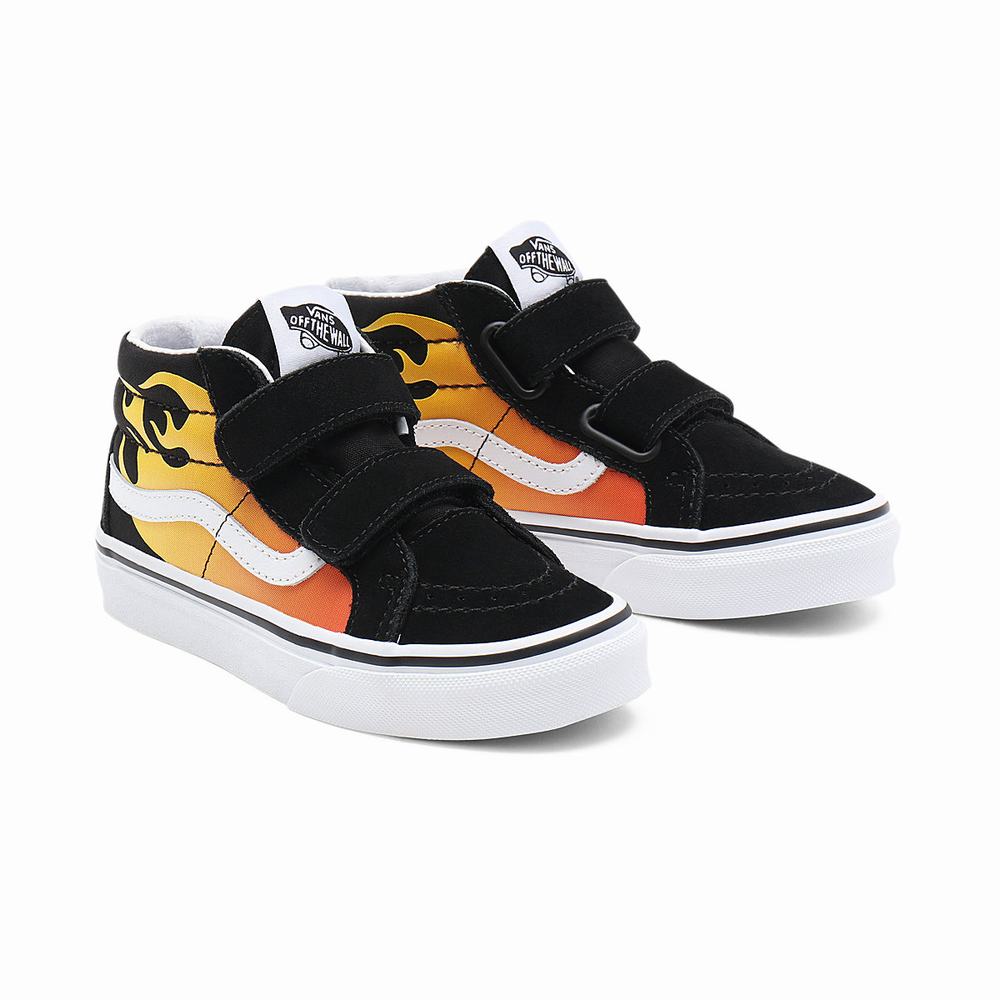 Tenis Botas Vans Hot Flame Sk8-Mid Reissue V (4-8 years) Niños Negras | SMI759038