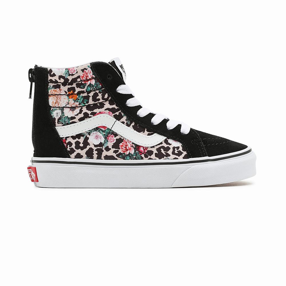 Tenis Botas Vans Leopard Floral Sk8-Hi Zip (4-8 years) Niños Negras/Multicolor | HOT864305