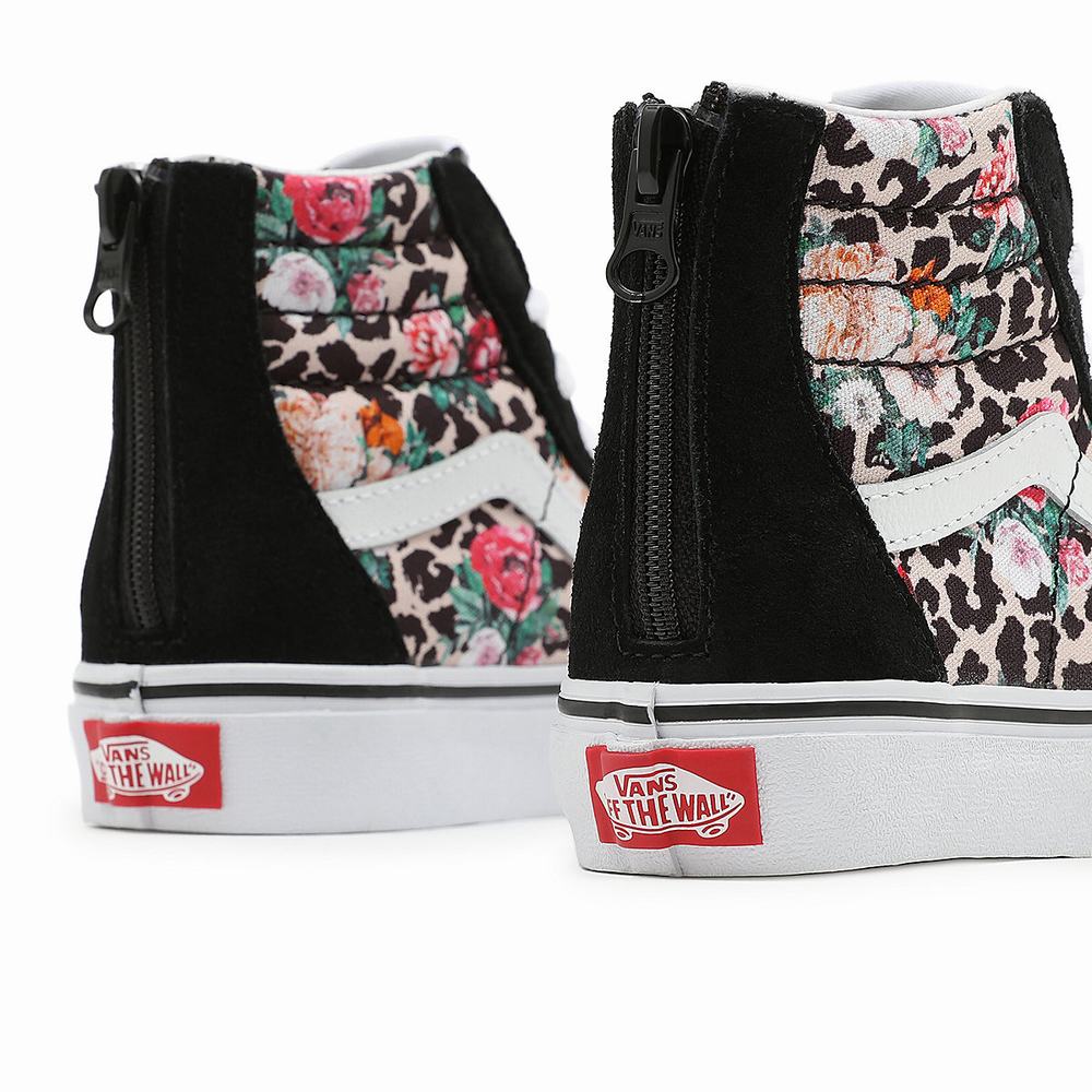 Tenis Botas Vans Leopard Floral Sk8-Hi Zip (4-8 years) Niños Negras/Multicolor | HOT864305