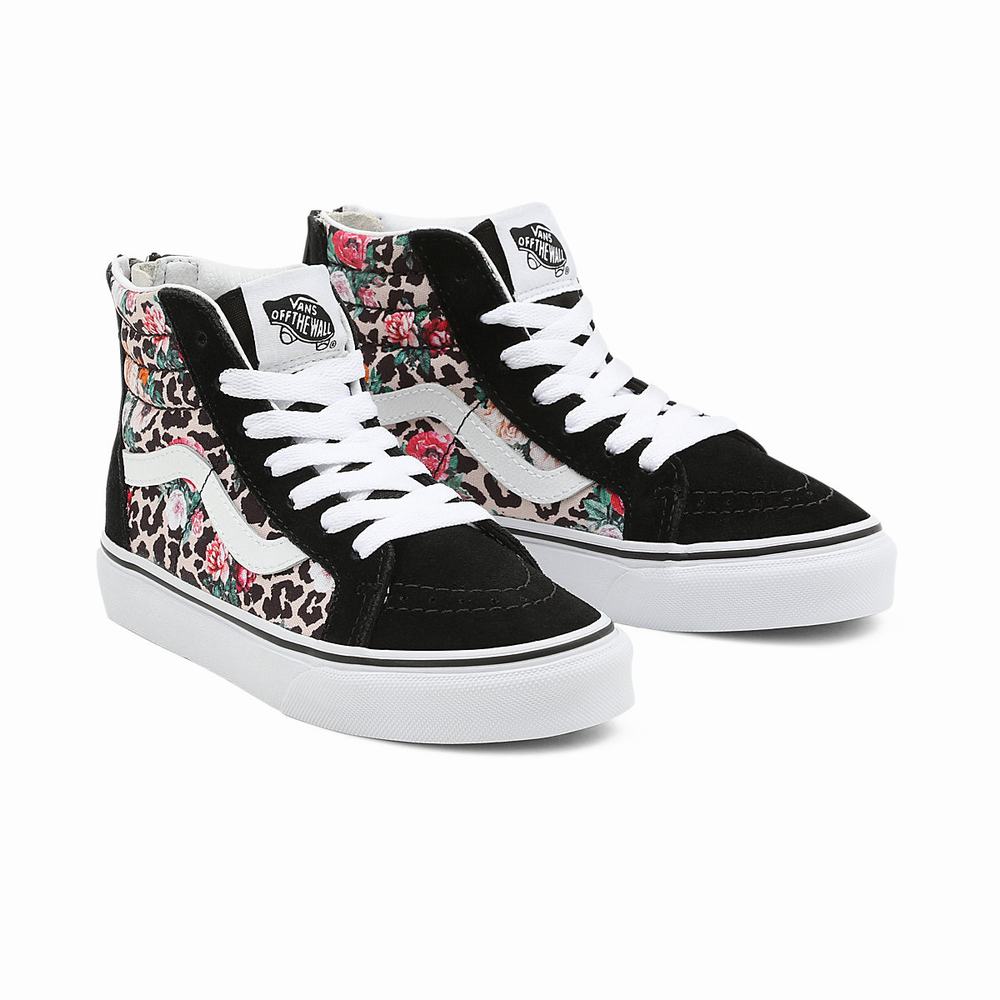 Tenis Botas Vans Leopard Floral Sk8-Hi Zip (4-8 years) Niños Negras/Multicolor | HOT864305