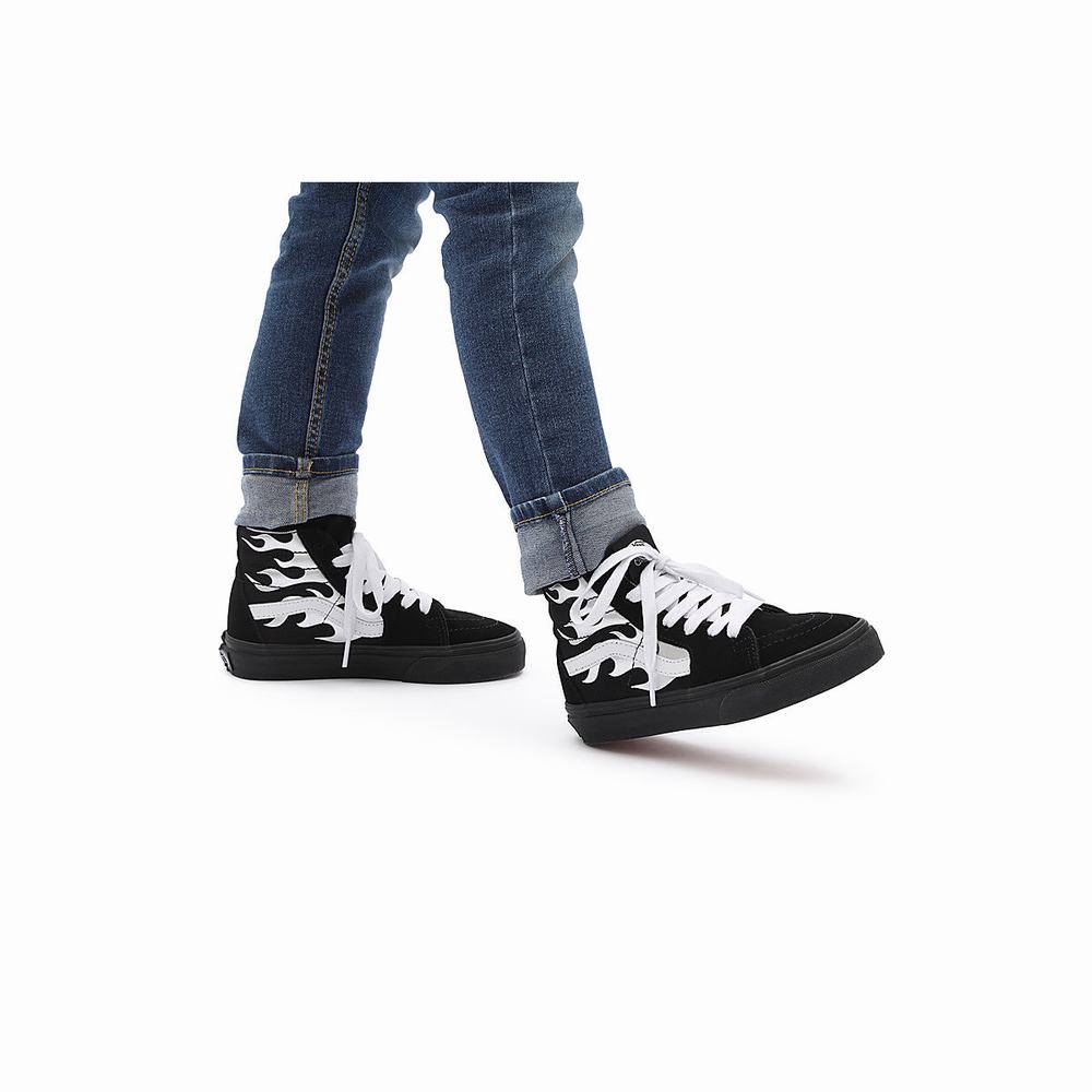 Tenis Botas Vans Metallic Flame Sk8-Hi (8-14 years) Niños Negras | HEW180729