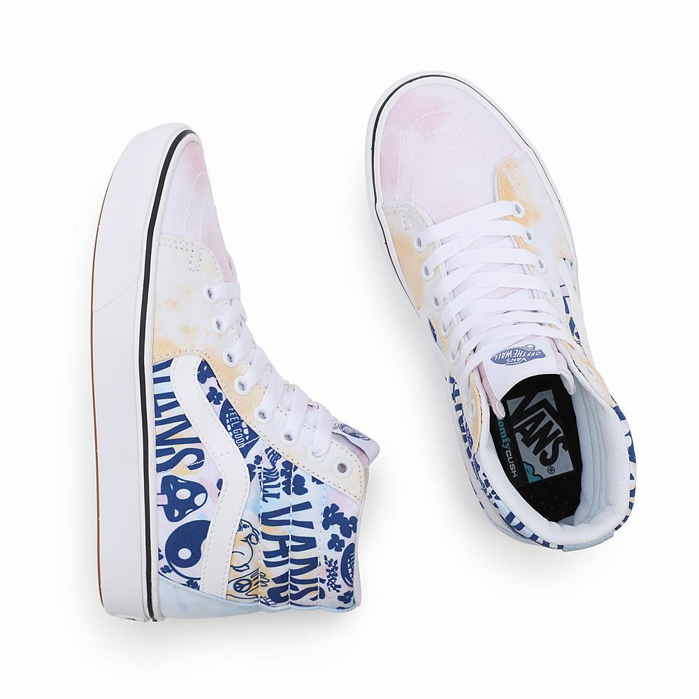 Tenis Botas Vans Pastel Tie Dye ComfyCush Sk8-Hi Mujer Azules/Blancas | IKR083165