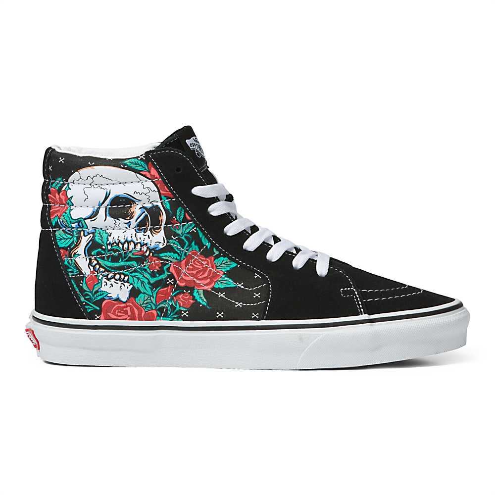 Tenis Botas Vans Rose Skulls Sk8-Hi Hombre Negras/Blancas | IRQ517049