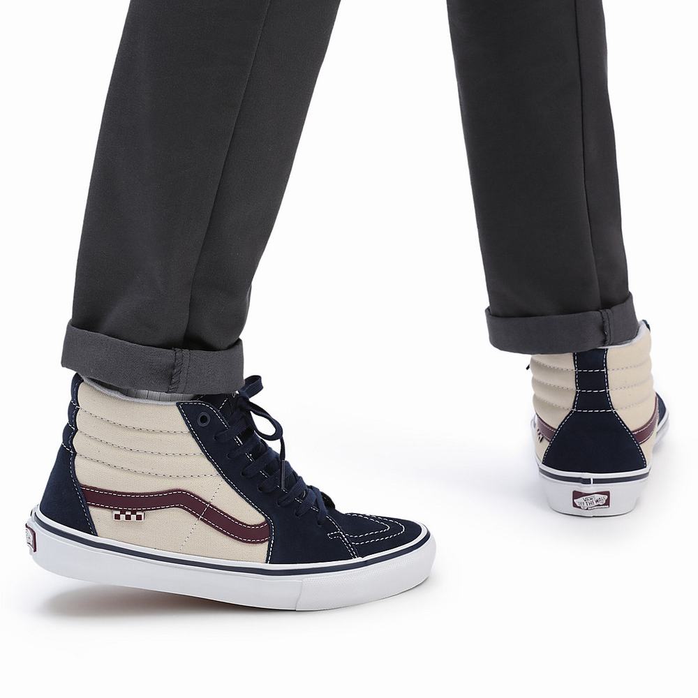 Tenis Botas Vans Skate Sk8-Hi Hombre Beige/Azul Marino | WPB274068