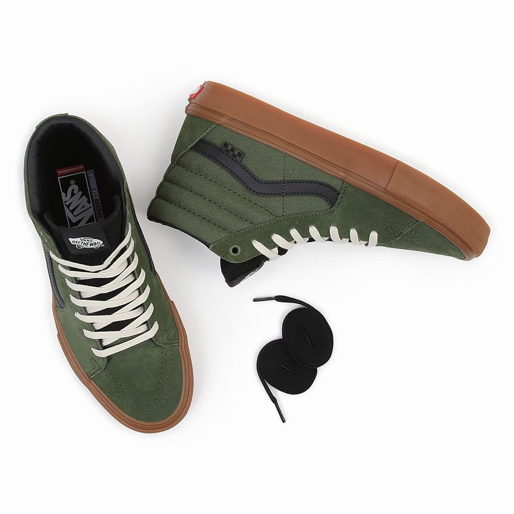 Tenis Botas Vans Skate Sk8-Hi Hombre Verde | NUS907483