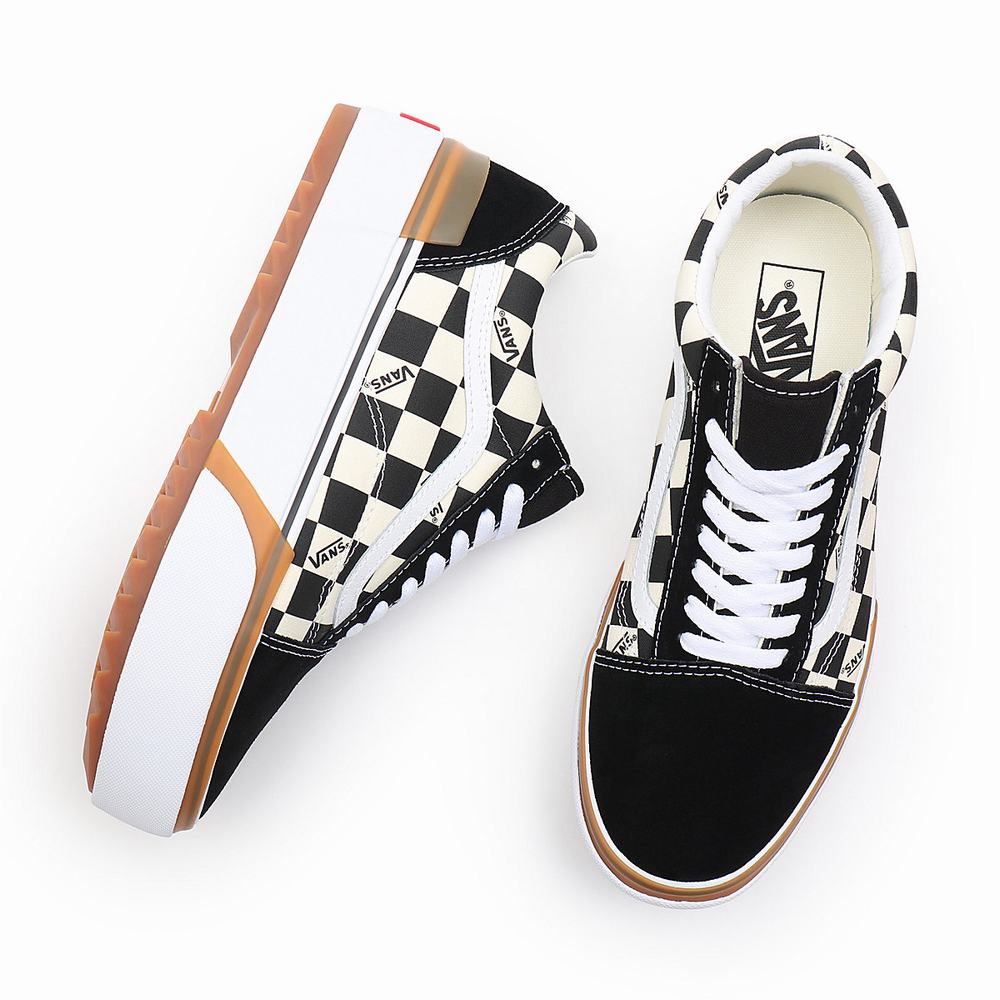 Tenis Vans Checkerboard Old Skool Stacked Mujer Negras/Blancas | BPJ185390