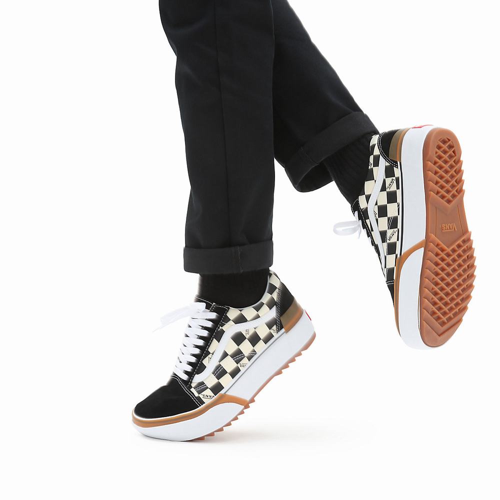 Tenis Vans Checkerboard Old Skool Stacked Mujer Negras/Blancas | BPJ185390