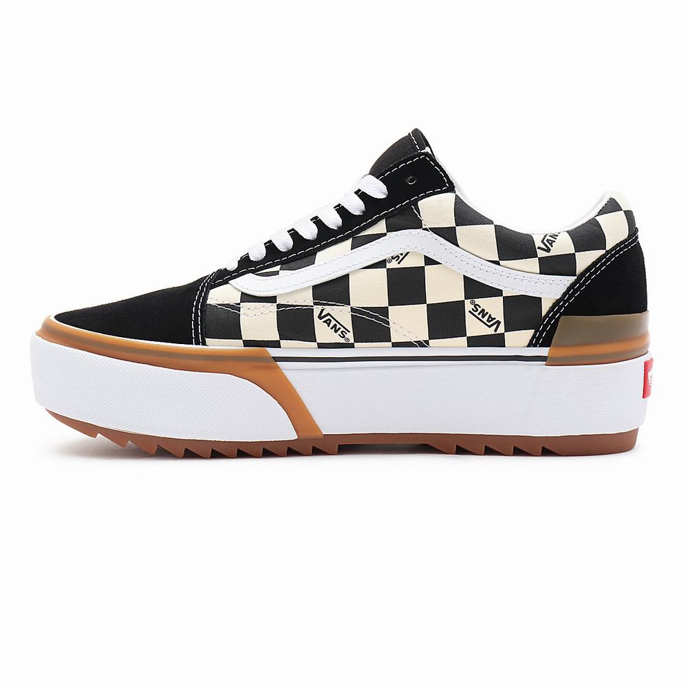 Tenis Vans Checkerboard Old Skool Stacked Mujer Negras/Blancas | BPJ185390