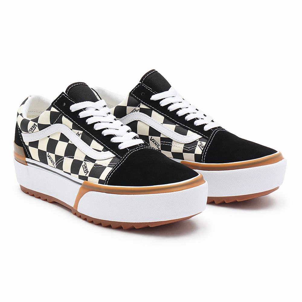 Tenis Vans Checkerboard Old Skool Stacked Mujer Negras/Blancas | BPJ185390