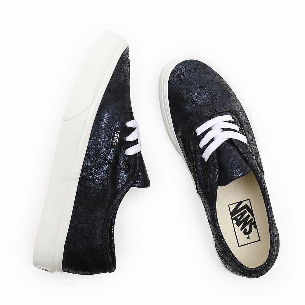 Tenis Vans Cracked Leather Authentic Mujer Negras | MOG205387