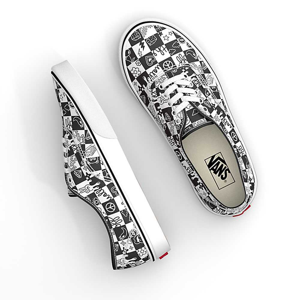 Tenis Vans Doodle Checkerboard Authentic Hombre Negras/Blancas | LUZ321709