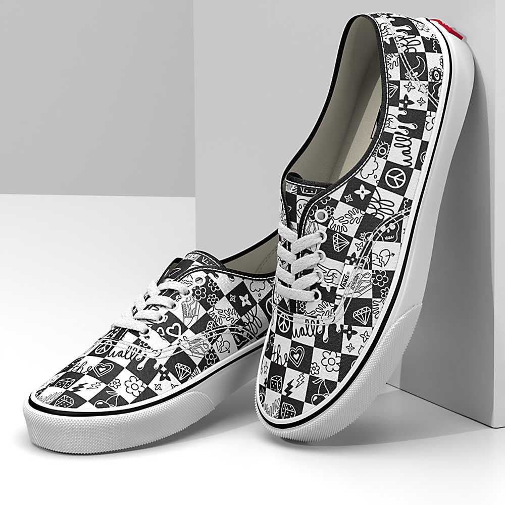 Tenis Vans Doodle Checkerboard Authentic Hombre Negras/Blancas | LUZ321709