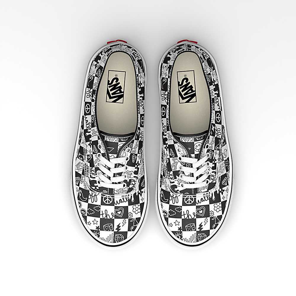 Tenis Vans Doodle Checkerboard Authentic Hombre Negras/Blancas | LUZ321709