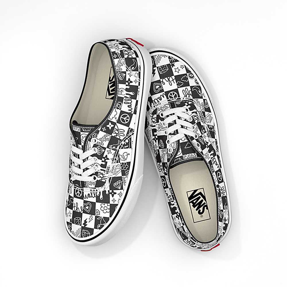 Tenis Vans Doodle Checkerboard Authentic Hombre Negras/Blancas | LUZ321709