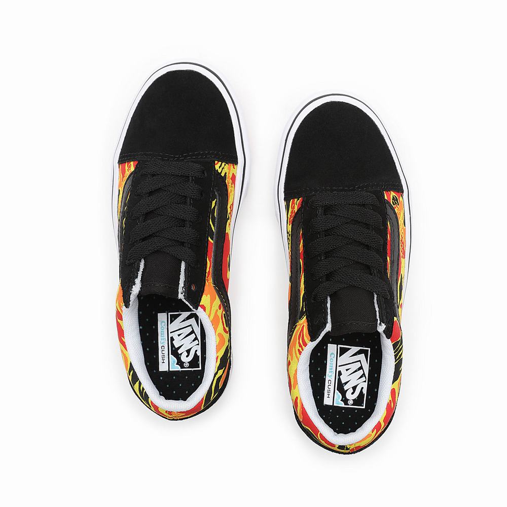 Tenis Vans Flame Camo ComfyCush Old Skool (4-8 years) Niños Negras/Naranjas | QYP268403