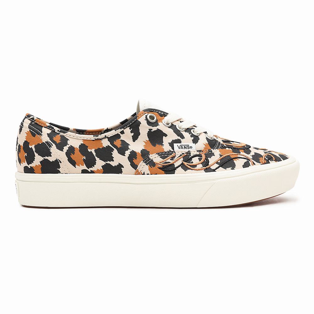 Tenis Vans Flame Embroidery ComfyCush Authentic Mujer Blancas/Marrones | VGN389215