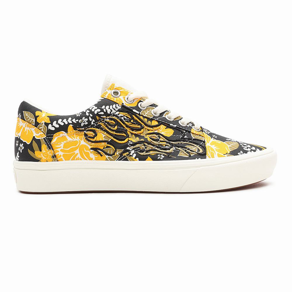 Tenis Vans Flame Embroidery ComfyCush Old Skool Hombre Negras/Amarillo | NSP324096