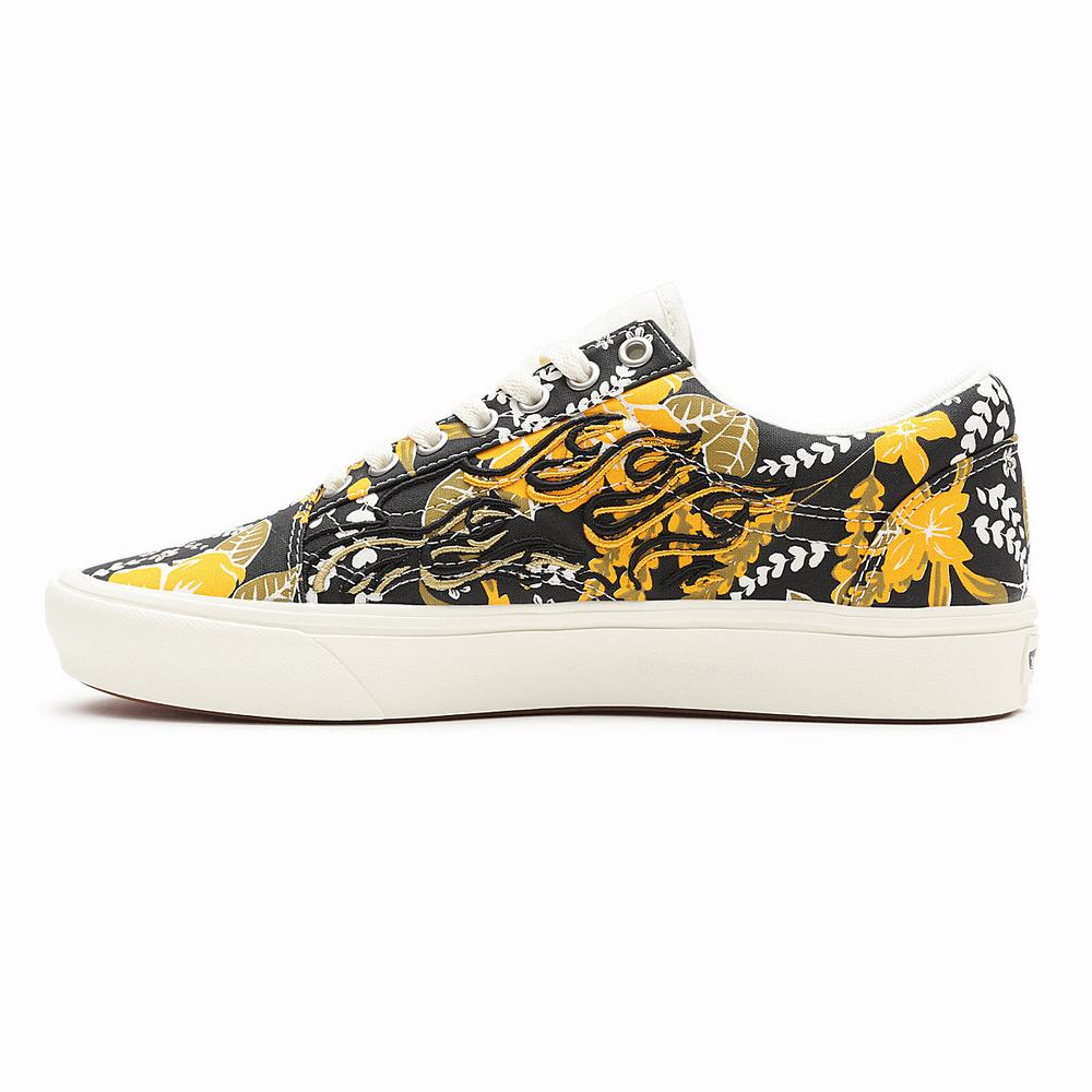 Tenis Vans Flame Embroidery ComfyCush Old Skool Hombre Negras/Amarillo | NSP324096