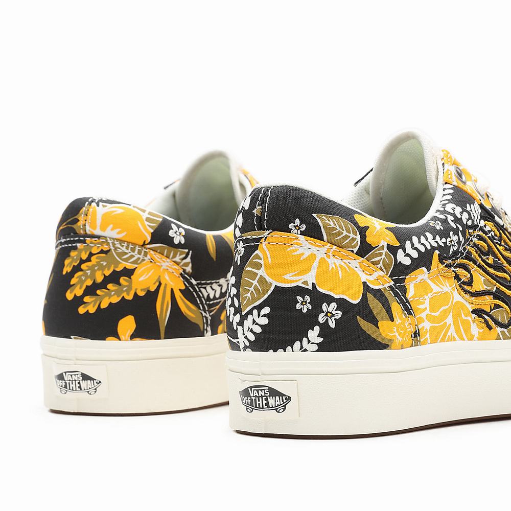 Tenis Vans Flame Embroidery ComfyCush Old Skool Hombre Negras/Amarillo | NSP324096