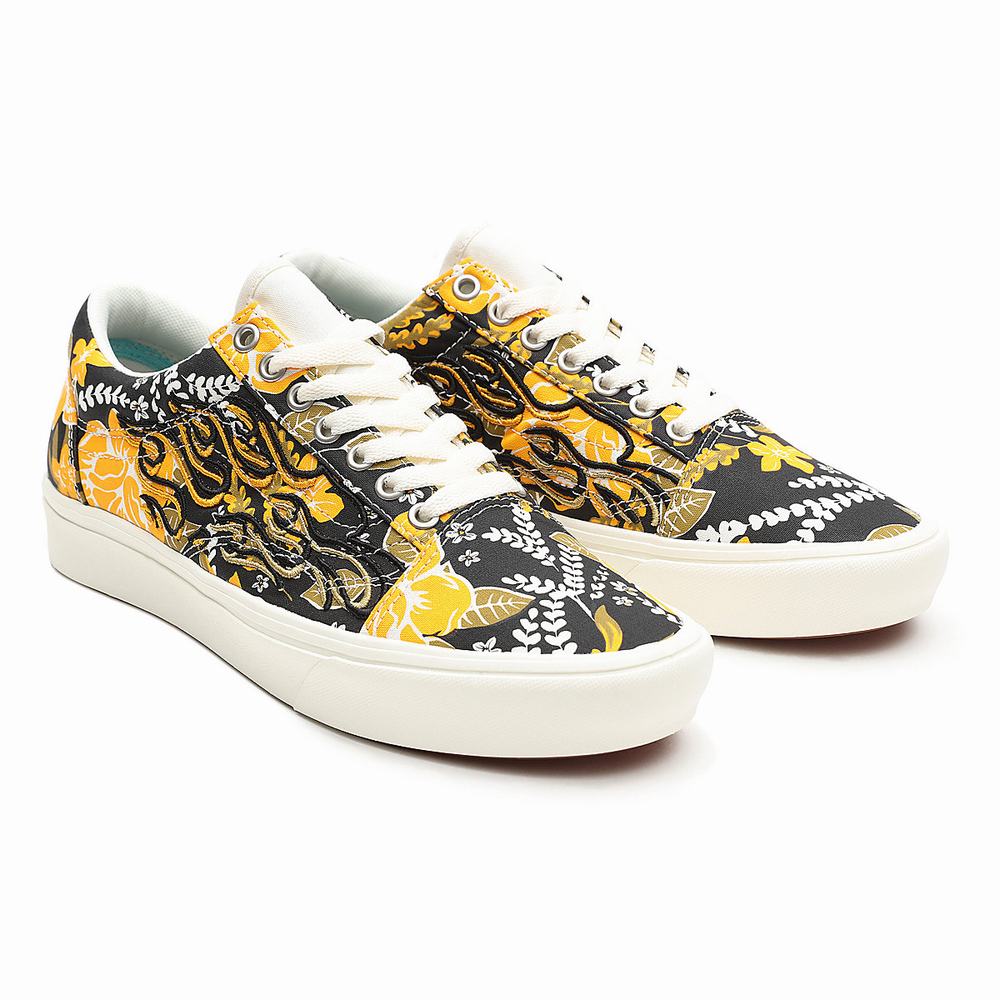 Tenis Vans Flame Embroidery ComfyCush Old Skool Hombre Negras/Amarillo | NSP324096