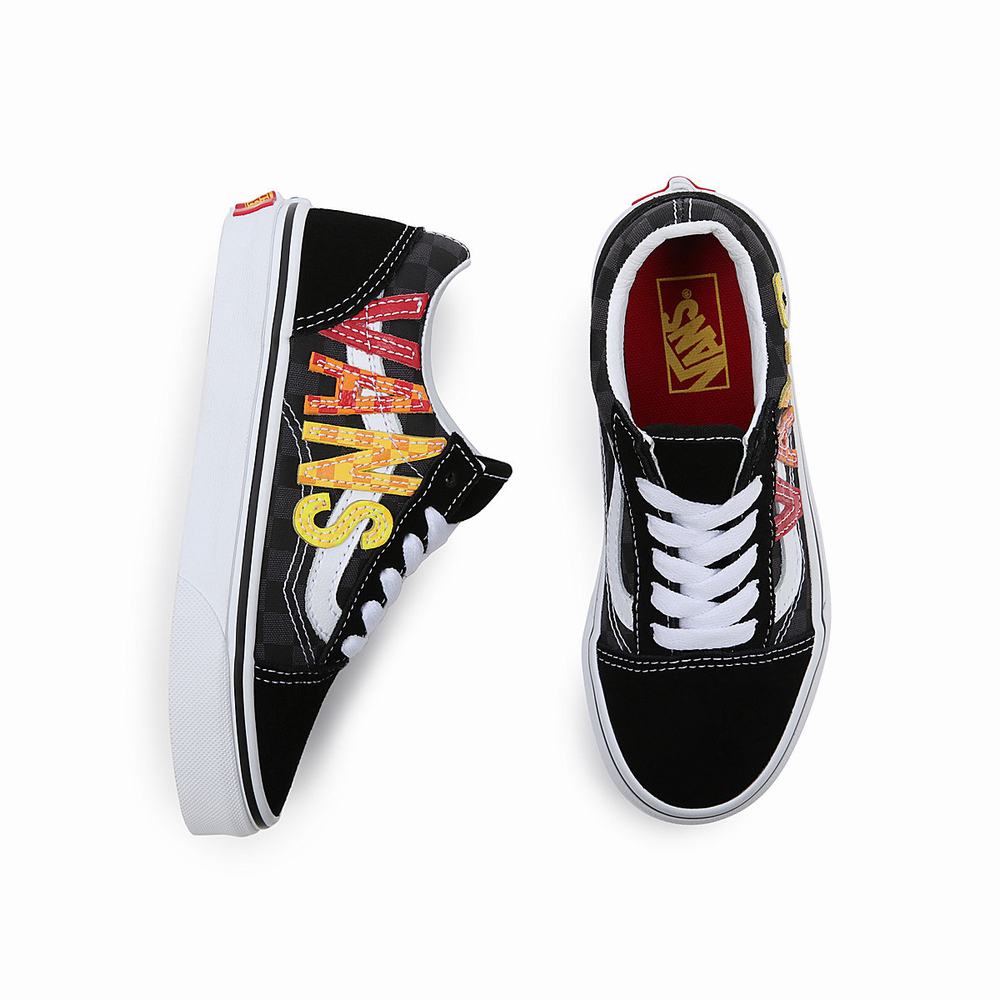 Tenis Vans Flame Logo Repeat Old Skool (4-8 years) Niños Negras | ZBT079452