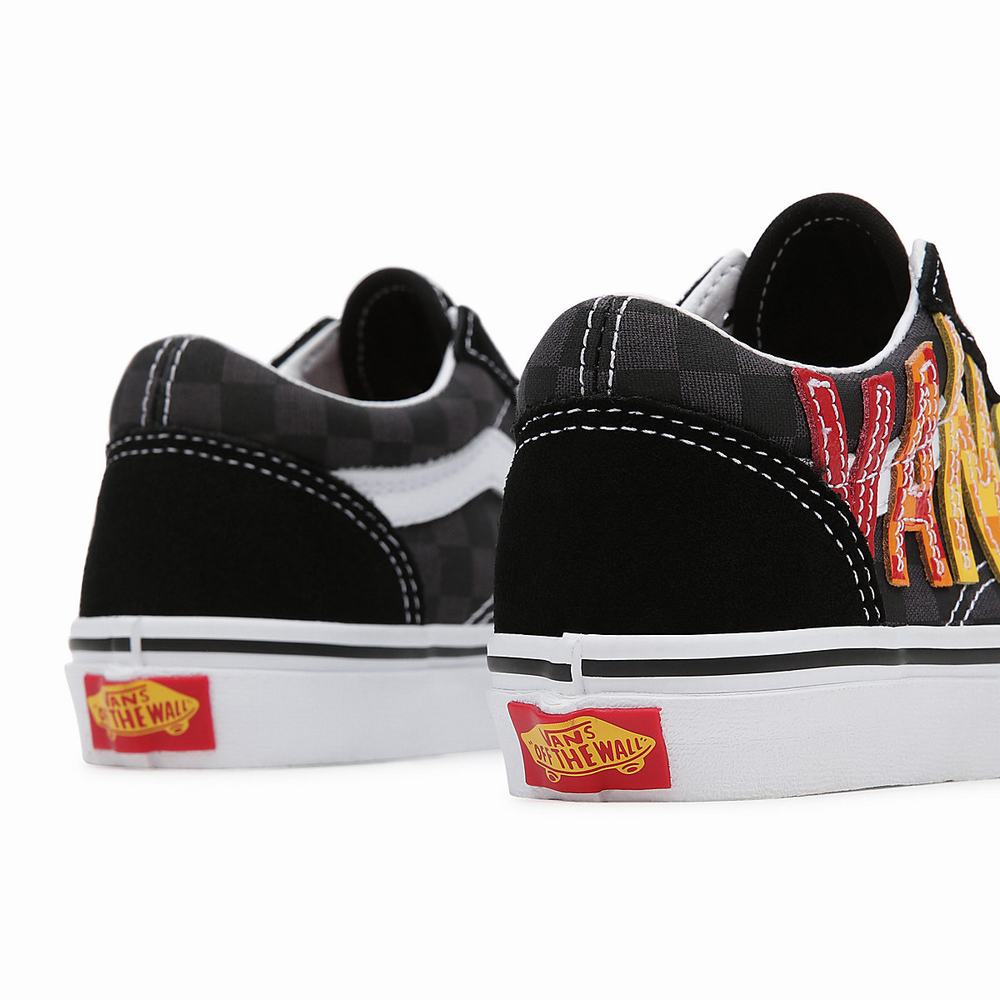 Tenis Vans Flame Logo Repeat Old Skool (4-8 years) Niños Negras | ZBT079452