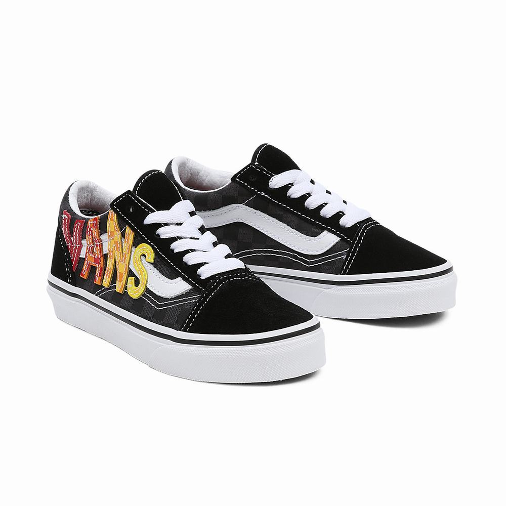 Tenis Vans Flame Logo Repeat Old Skool (4-8 years) Niños Negras | ZBT079452